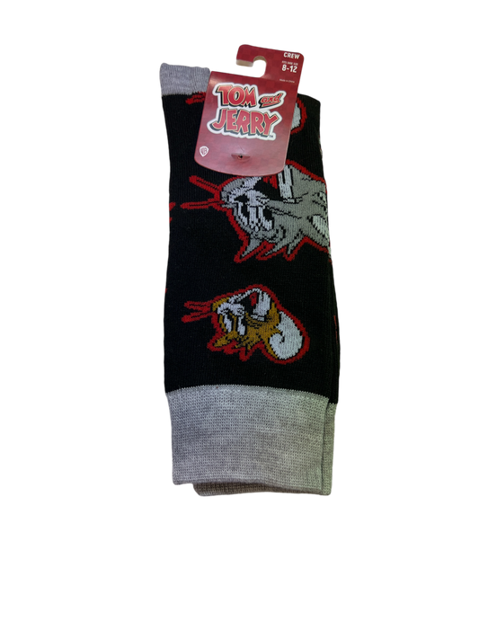 Tom & Jerry Crew Sock Blk w/ Faces Size 8-12