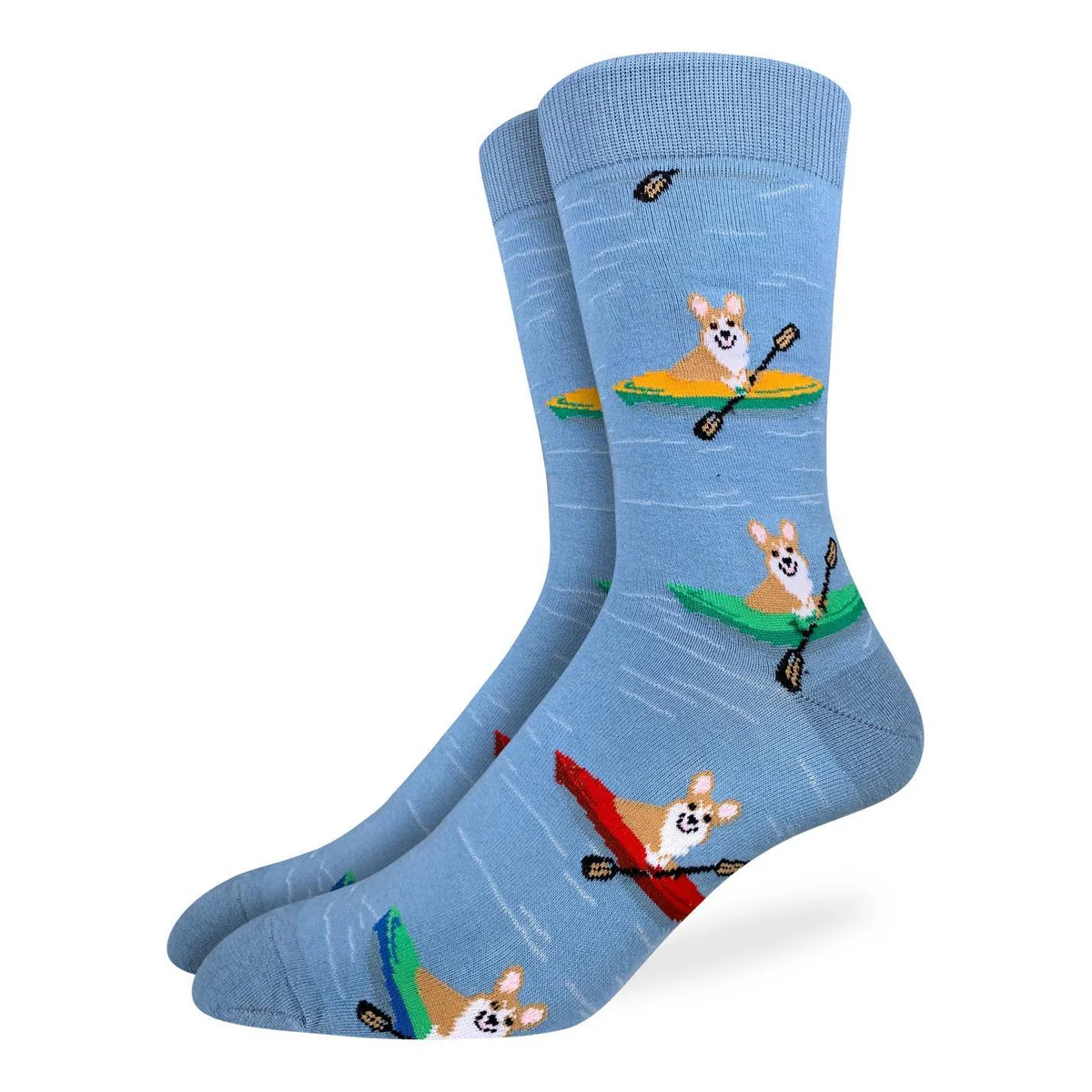 Good Luck Socks Crew 7-12 Socks Corgi Kayaking