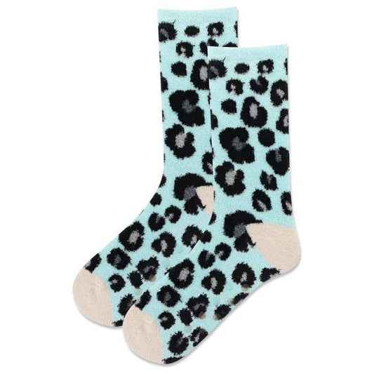 Hot Sox Socks 5-9 Crew Fuzzy Leopard