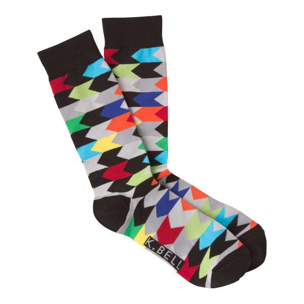 K Bell Men's Crew Socks 10-13 Chevron Stripes