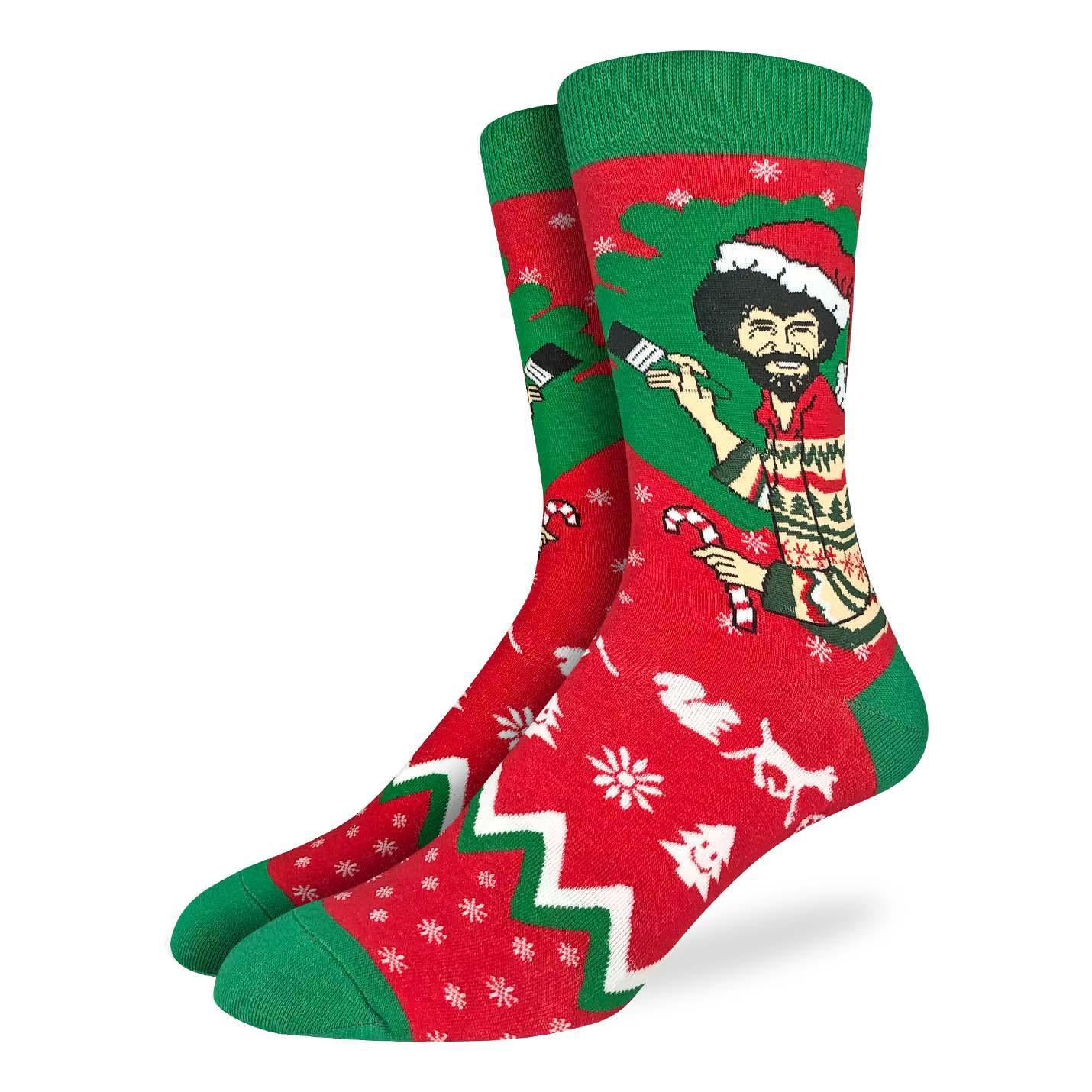 Good Luck Socks Crew 7-12 Bob Ross Christmas