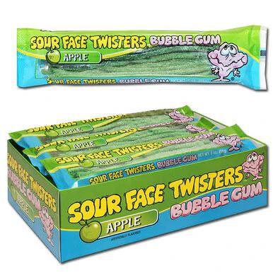 Face Twisters Sour Bubble Gum Green Apple