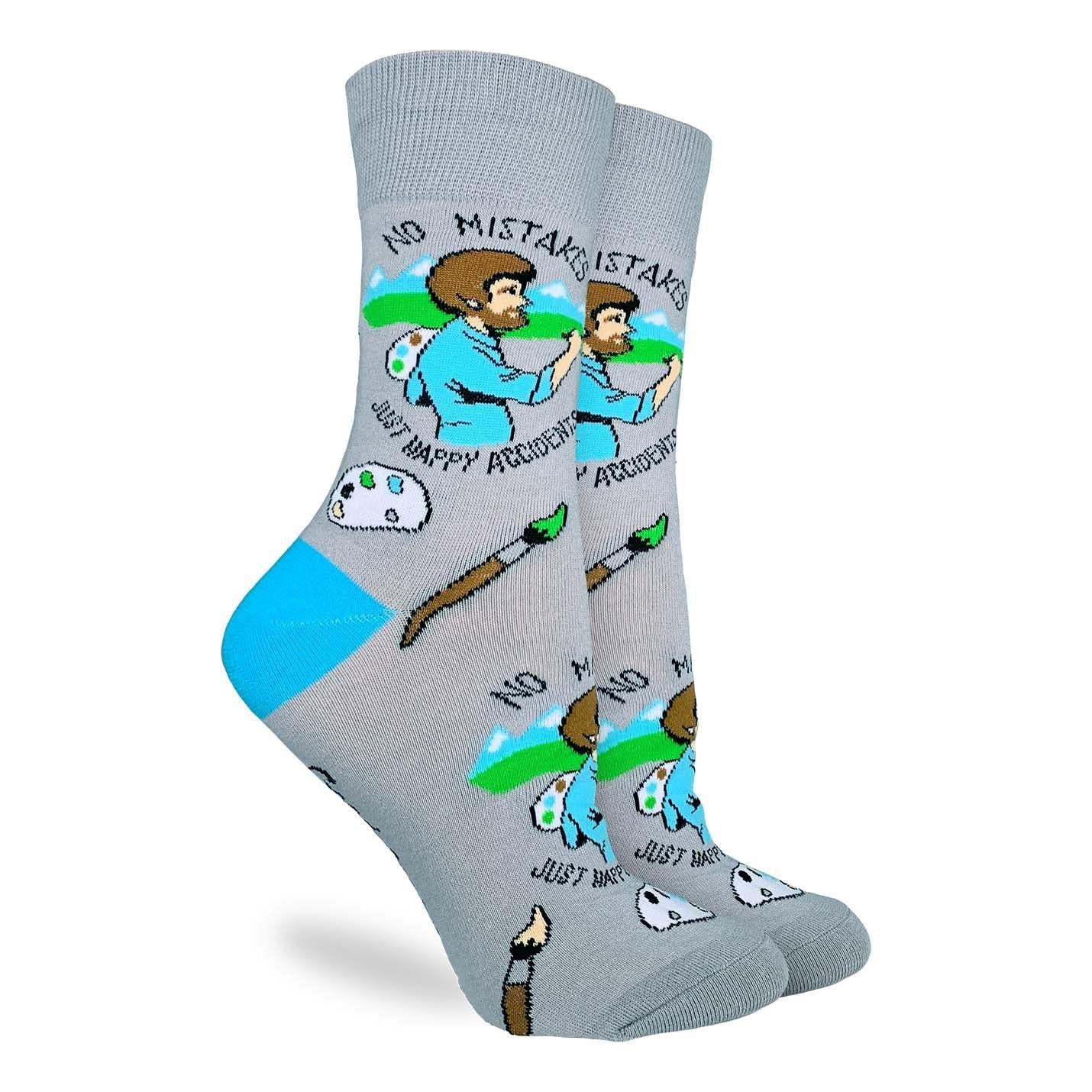 Good Luck Socks Crew 5-9 Bob Ross Happy Accident