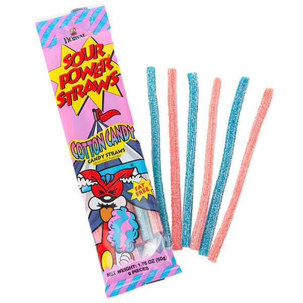 Sour Power Blue Raspberry Candy Straws - 1.75-oz. Pack Case of 24