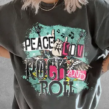 Peace Love Rock N Roll Tshirt Black