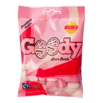Bubs Sweet & Tangy Ovals Strawberry Vanilla bag 90g