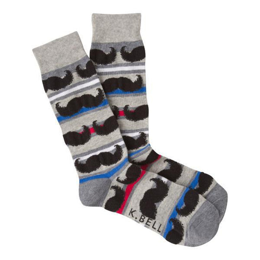 K Bell Men's Crew Socks 10-13 Moustaches