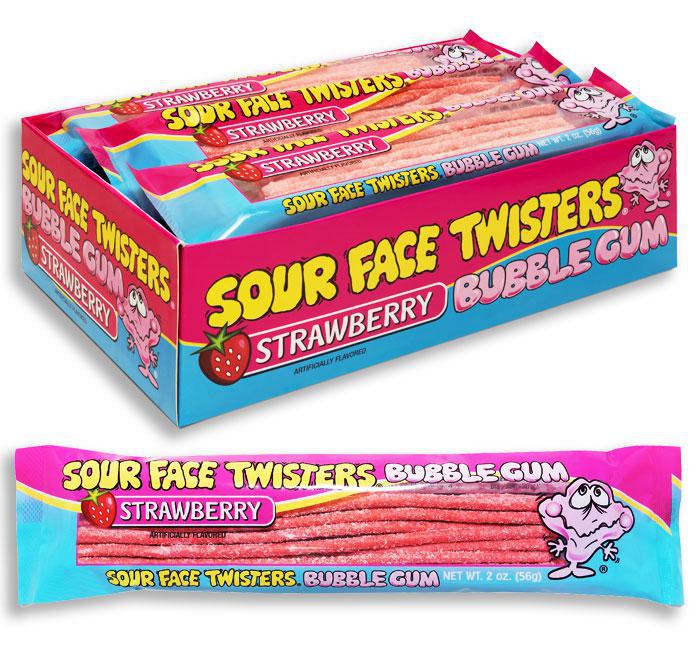 Face Twisters Sour Bubble Gum Strawberry