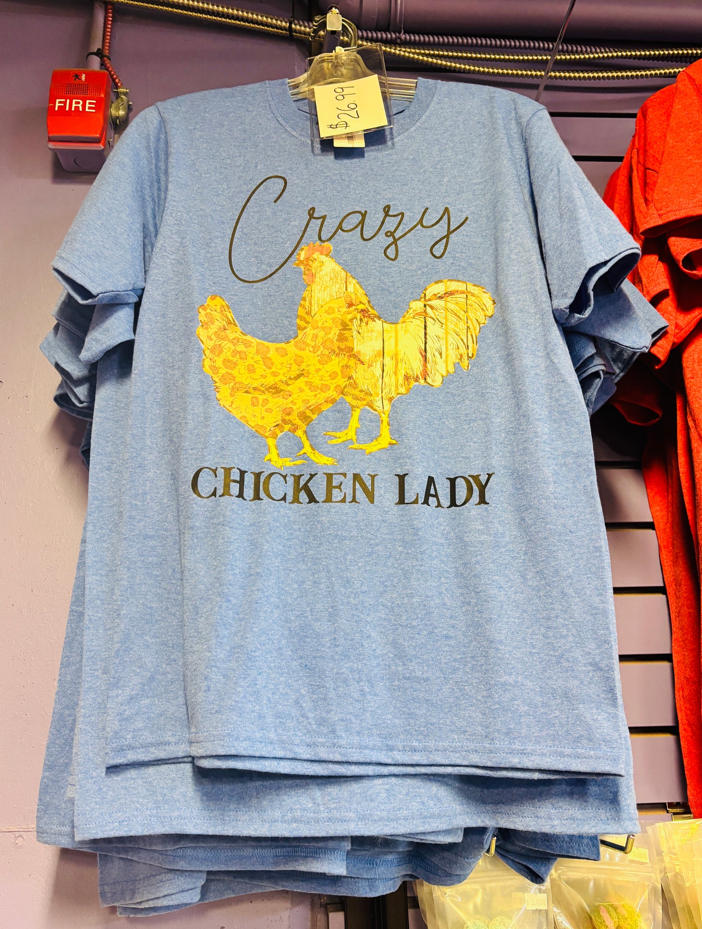 Crazy Chicken Lady T Shirt Rustic Blue