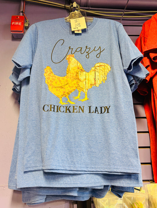 Crazy Chicken Lady T Shirt Rustic Blue