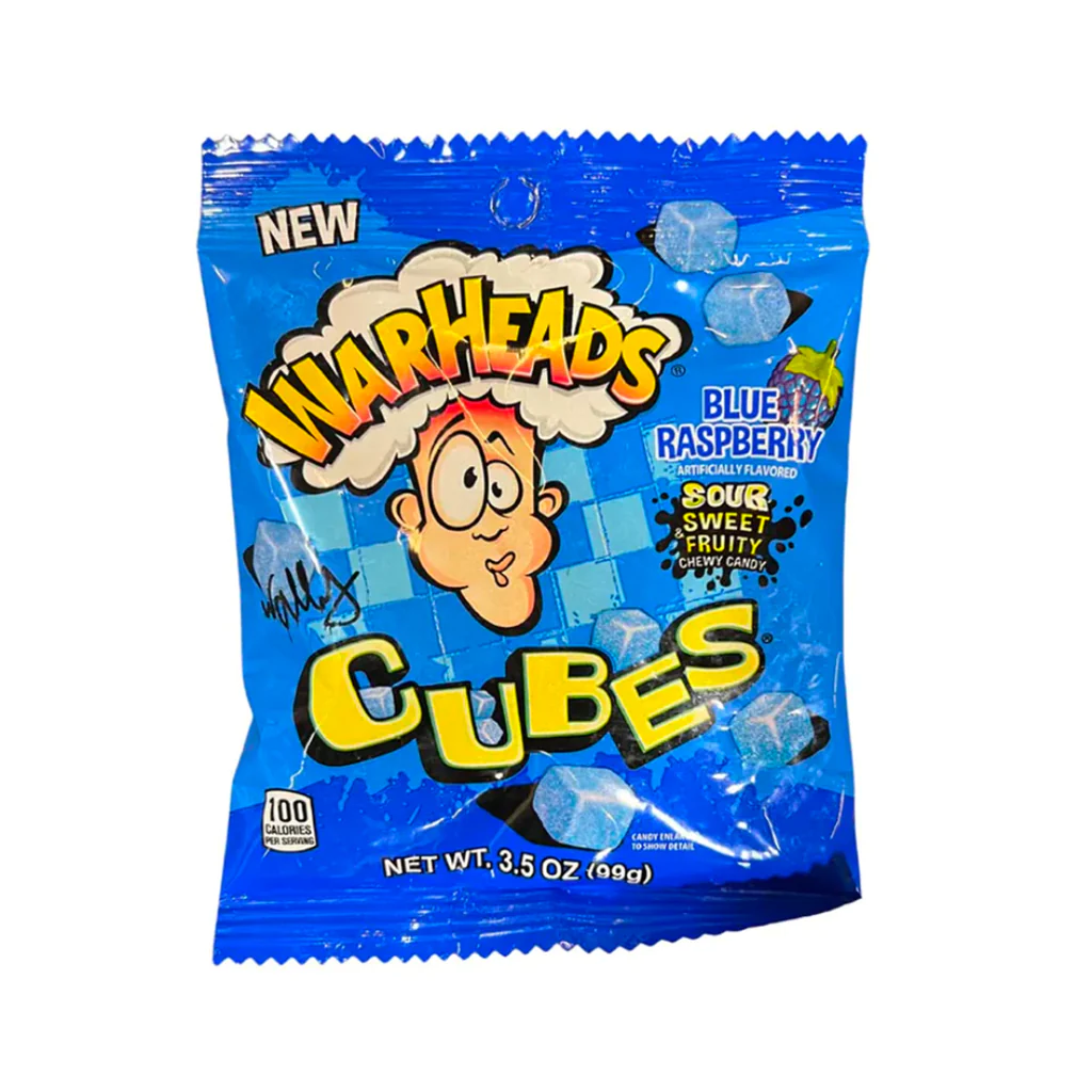 WARHEADS BLUE Raspberry CHEWY CUBES PEG BAG