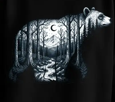Bear Forest Half Tone Tshirt Black